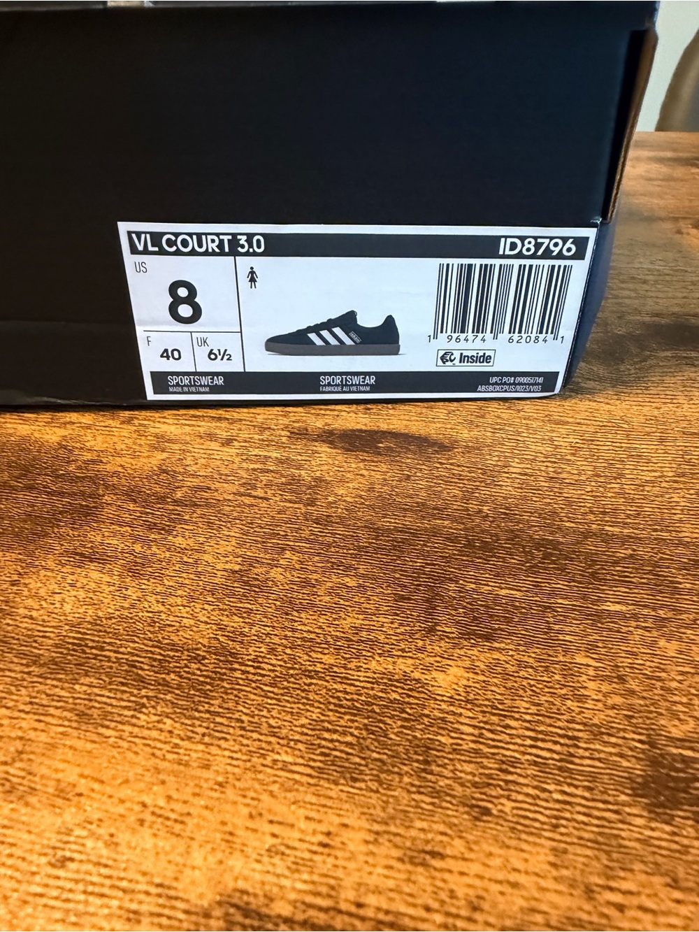 adidas Black Sneakers with White Stripes and Gum Outsole W8 - Picture 8 of 8